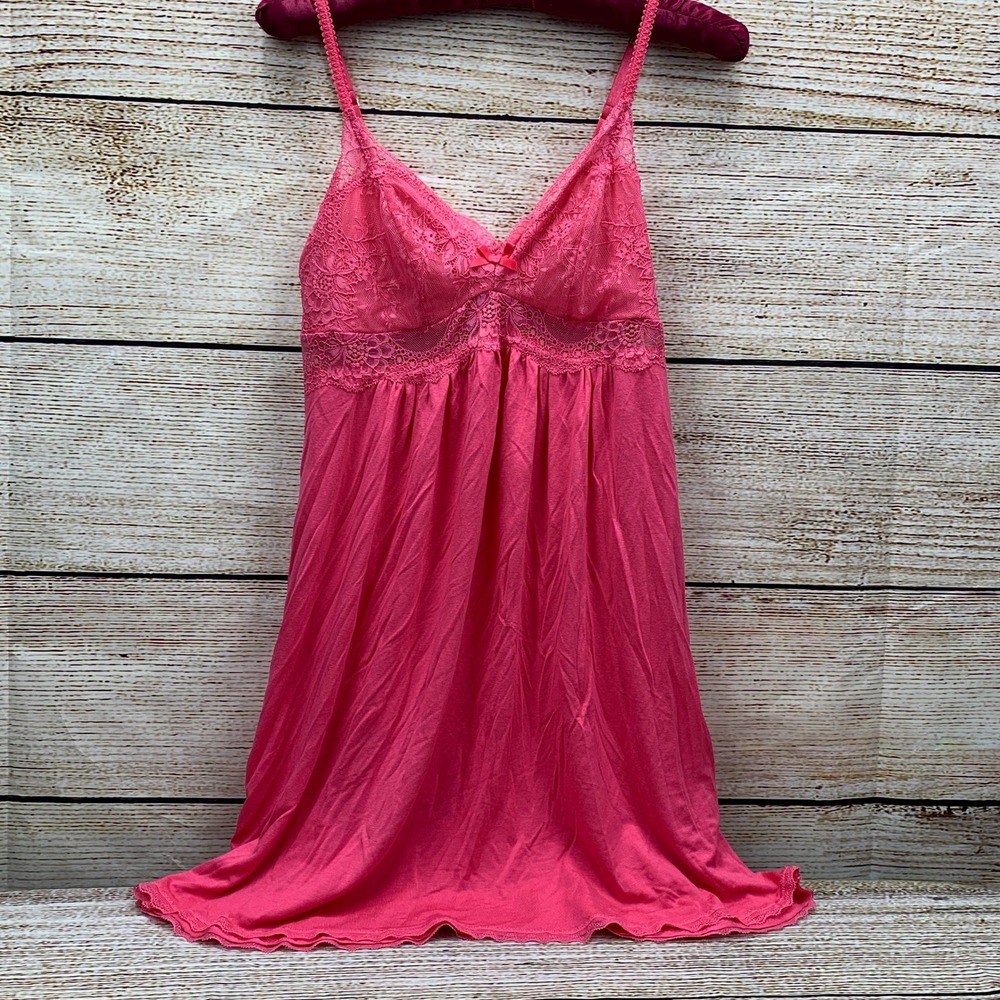 INC International Concepts Lace Trim Cami Top Sleepwear Foxy Pink [Size XS]‎
